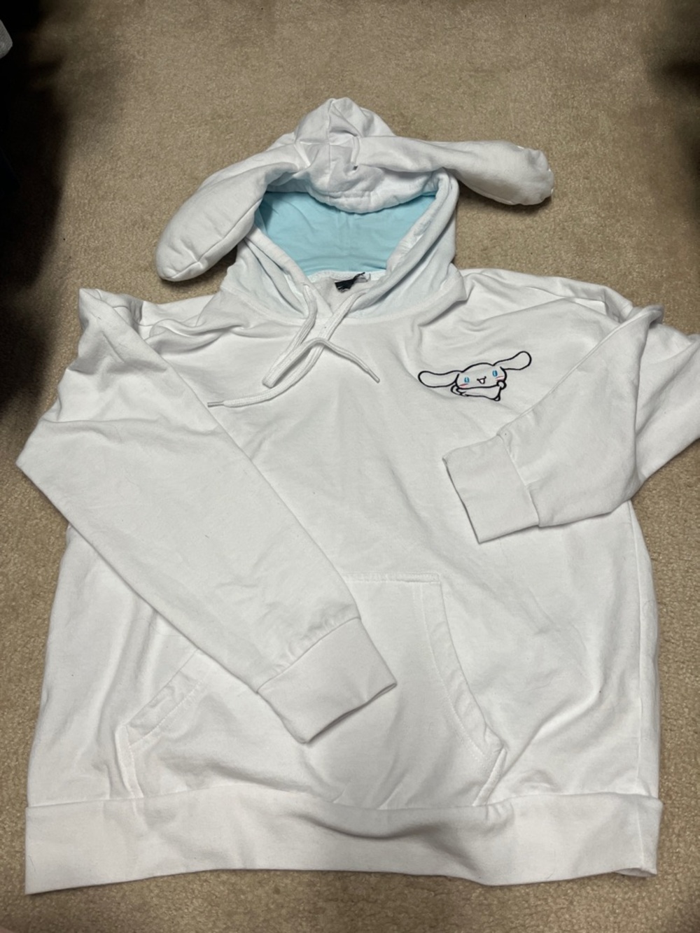 Cinnamoroll Adult White Cosplay Hoodie With 3D Ears and Embroidery